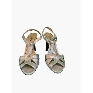 Silver Strappy High Heel Sandals With Adjustable Ankle Strap